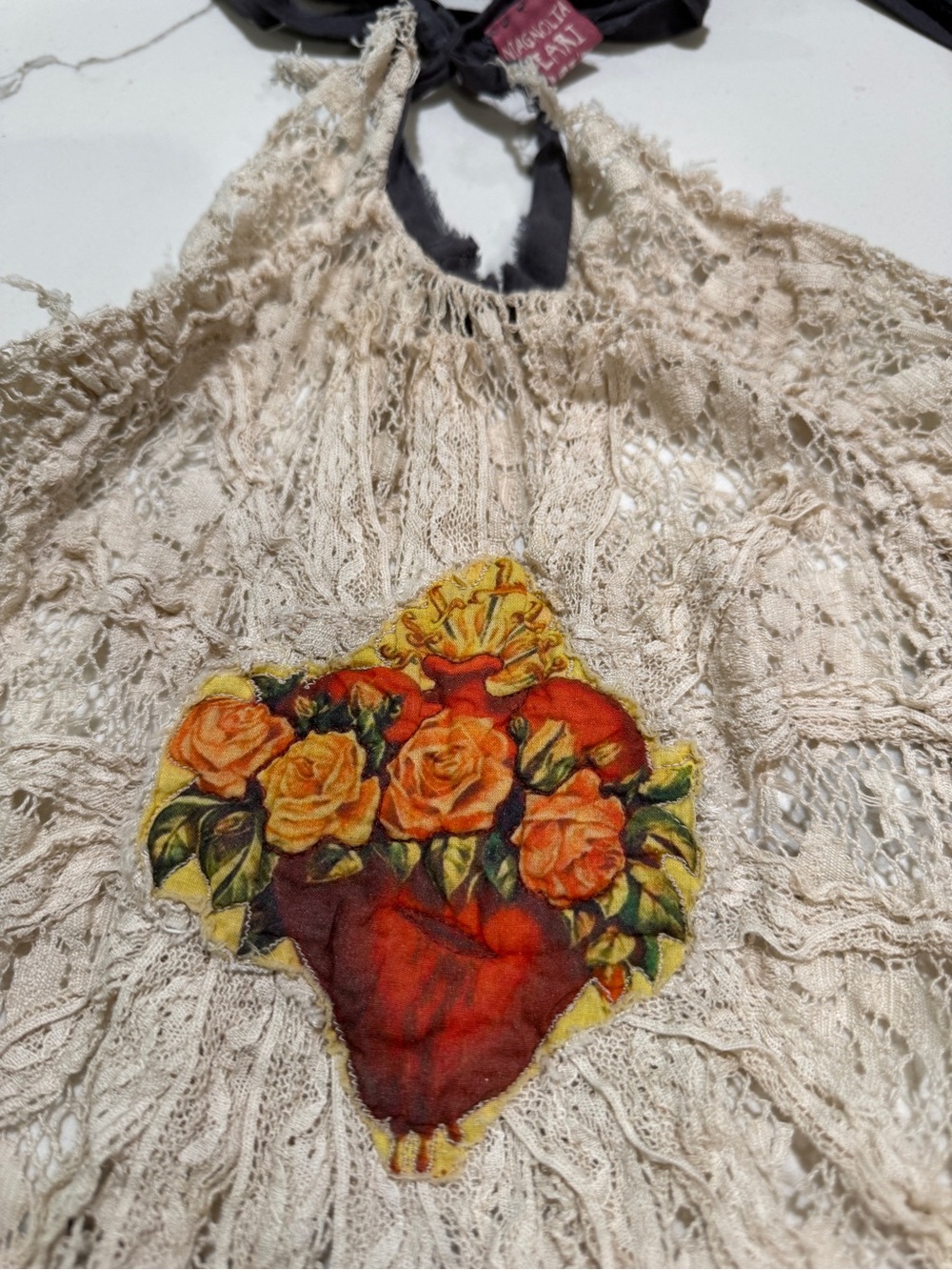 Magnolia Pearl lace jabot with heart and flower patch. OSFM - Picture 2 of 3